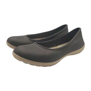 Crocs Ballet Flat Taupe Faux Fur Lined Shoes Womens Size 7 Comfort Casual Preppy